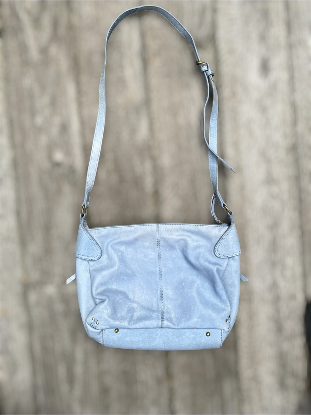 American Leather Co Light Blue Leather Crossbody Shoulder Bag Large - Picture 7 of 12